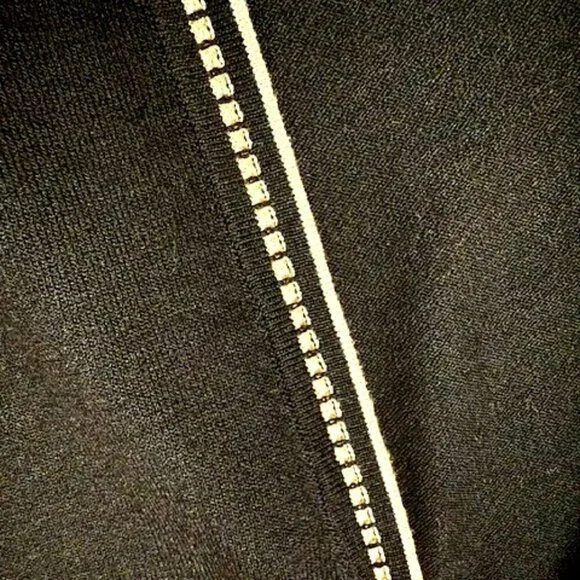 Ann Taylor Loft Black Cardigan Sweater Tan Trim 3/4 Sleeves - Picture 3 of 5